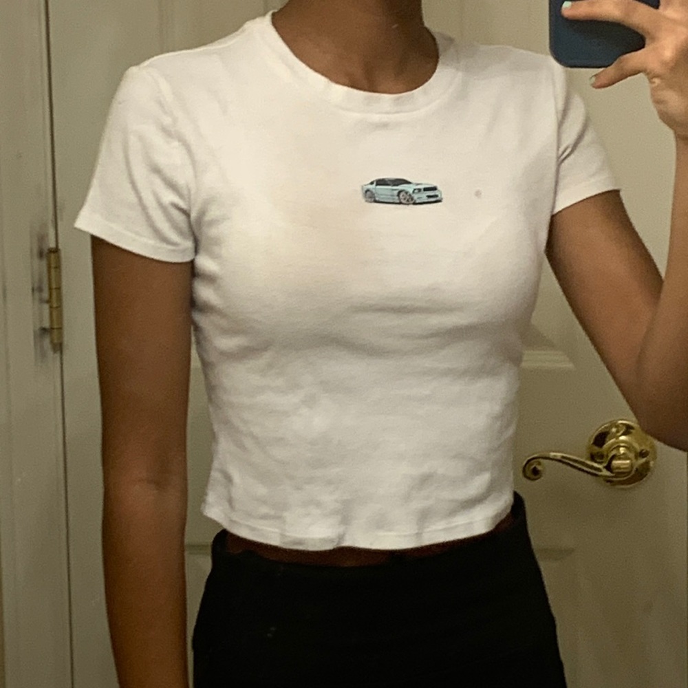 Cute white race car crop top